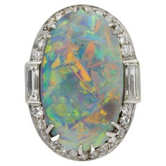 Antique Black Opal and Diamond Cluster Ring, circa 1925