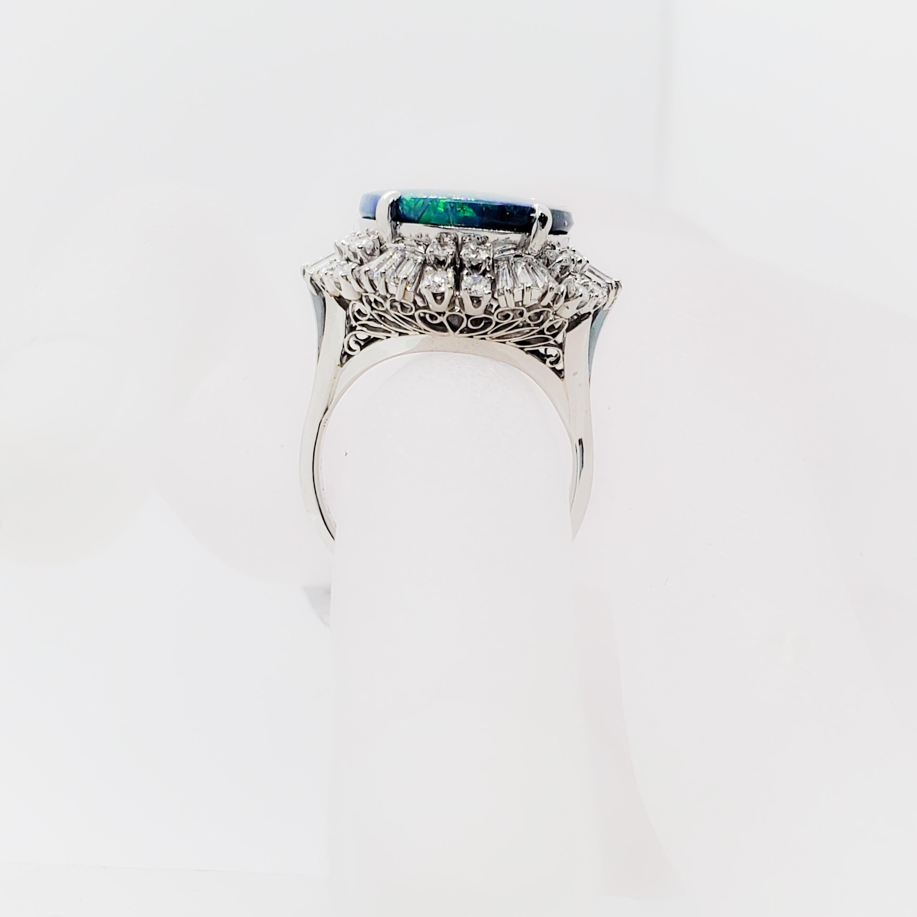 Black Opal and Diamond Cocktail Ring in Platinum In New Condition In Los Angeles, CA