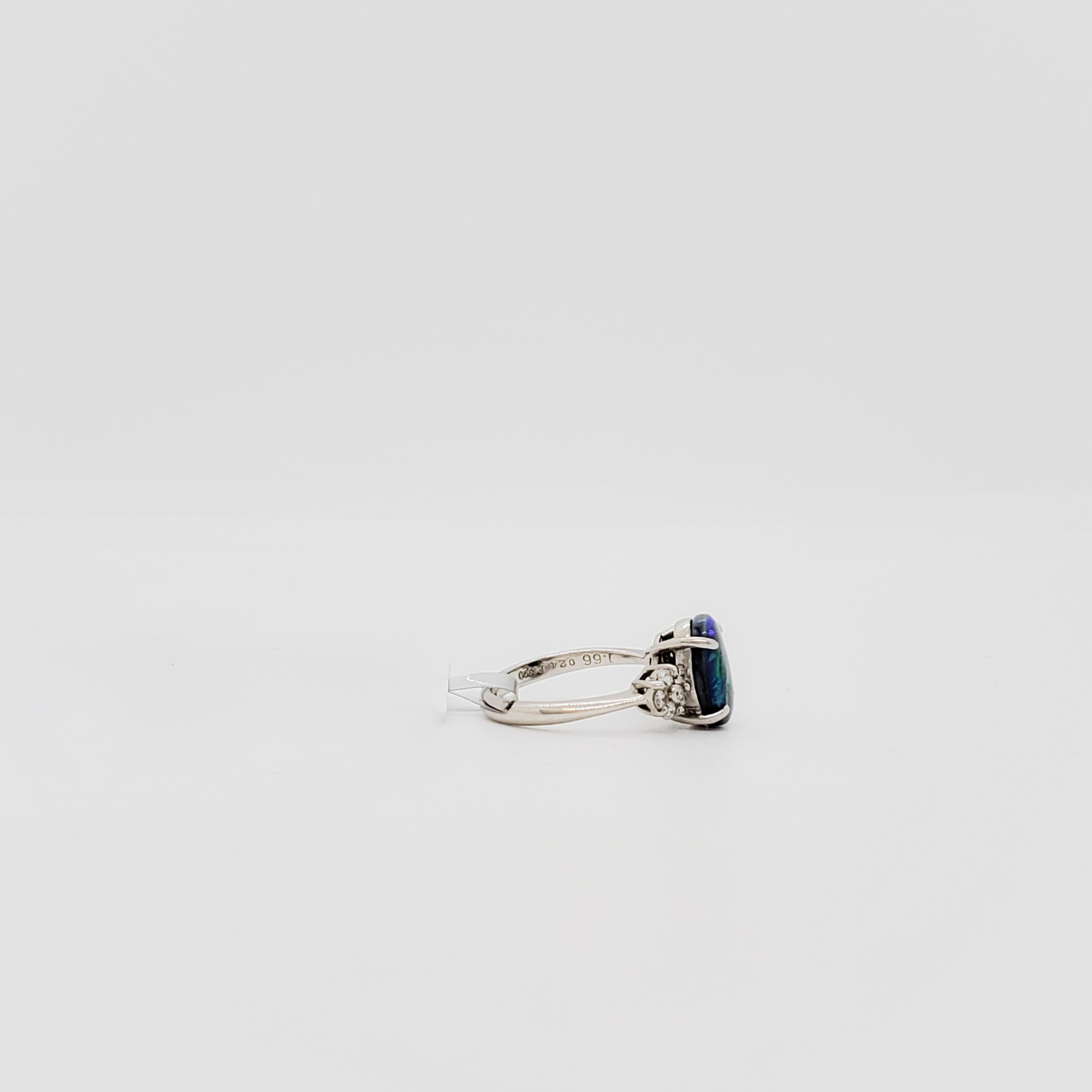 Oval Cut Black Opal and Diamond Cocktail Ring in Platinum For Sale