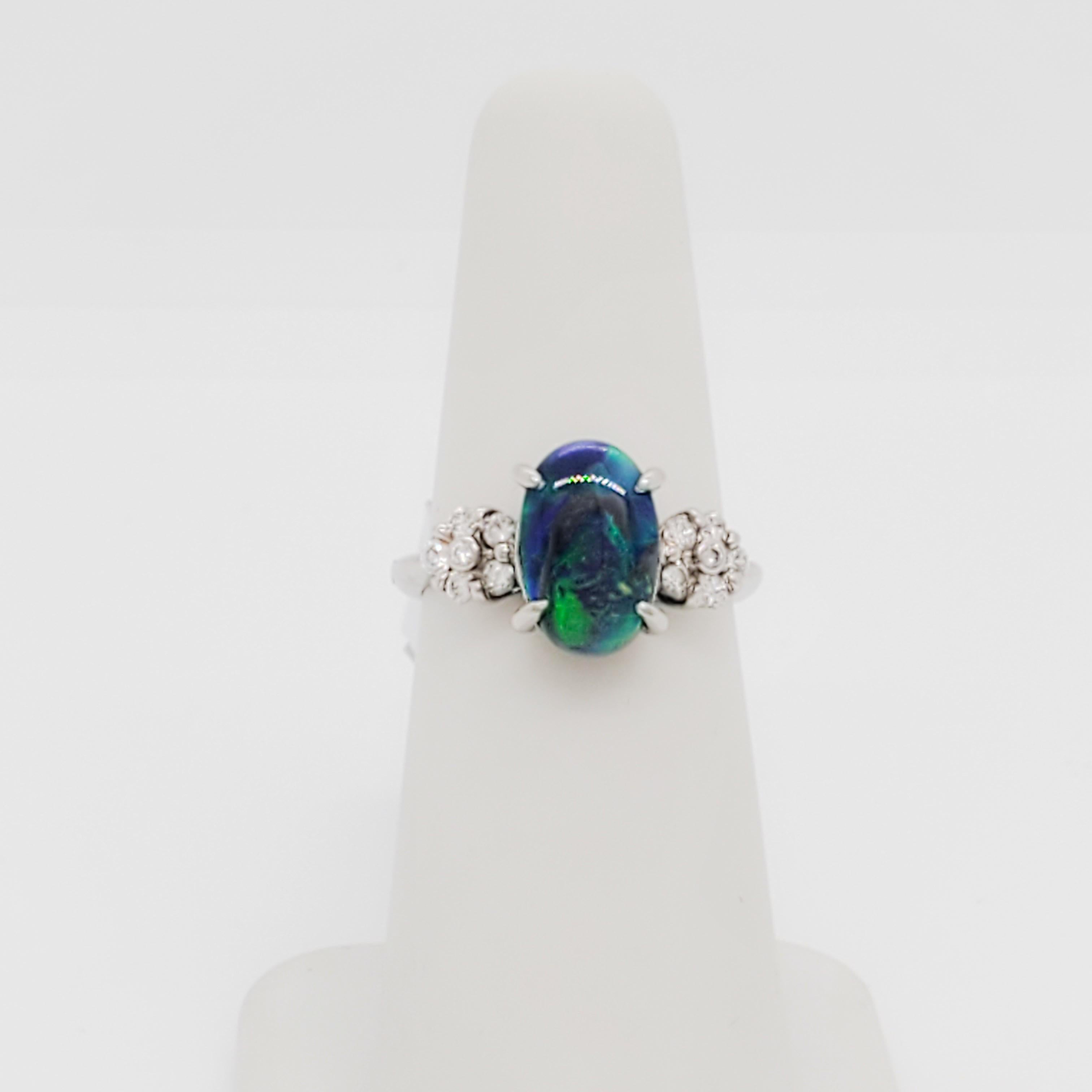 Black Opal and Diamond Cocktail Ring in Platinum In New Condition For Sale In Los Angeles, CA