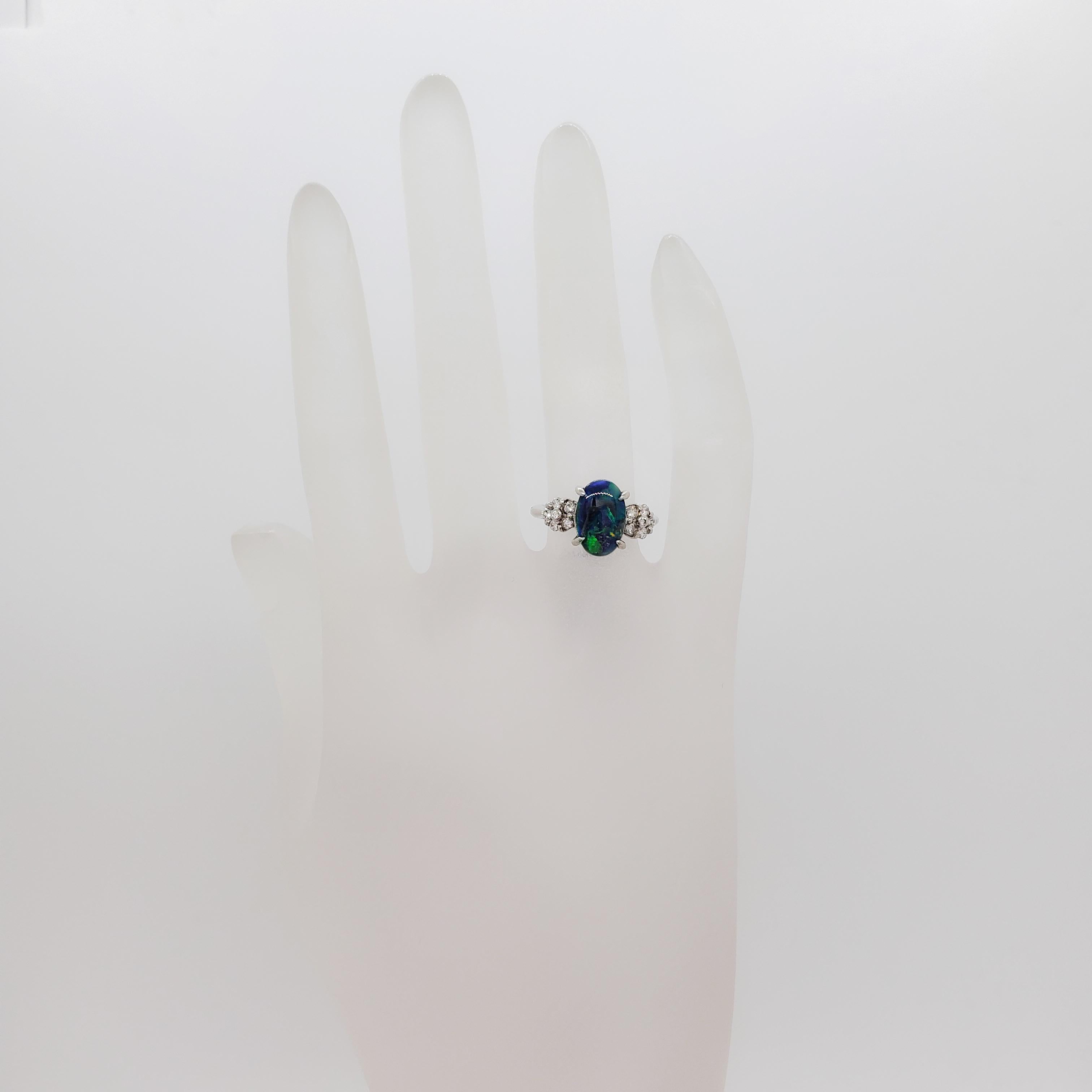 Women's or Men's Black Opal and Diamond Cocktail Ring in Platinum For Sale