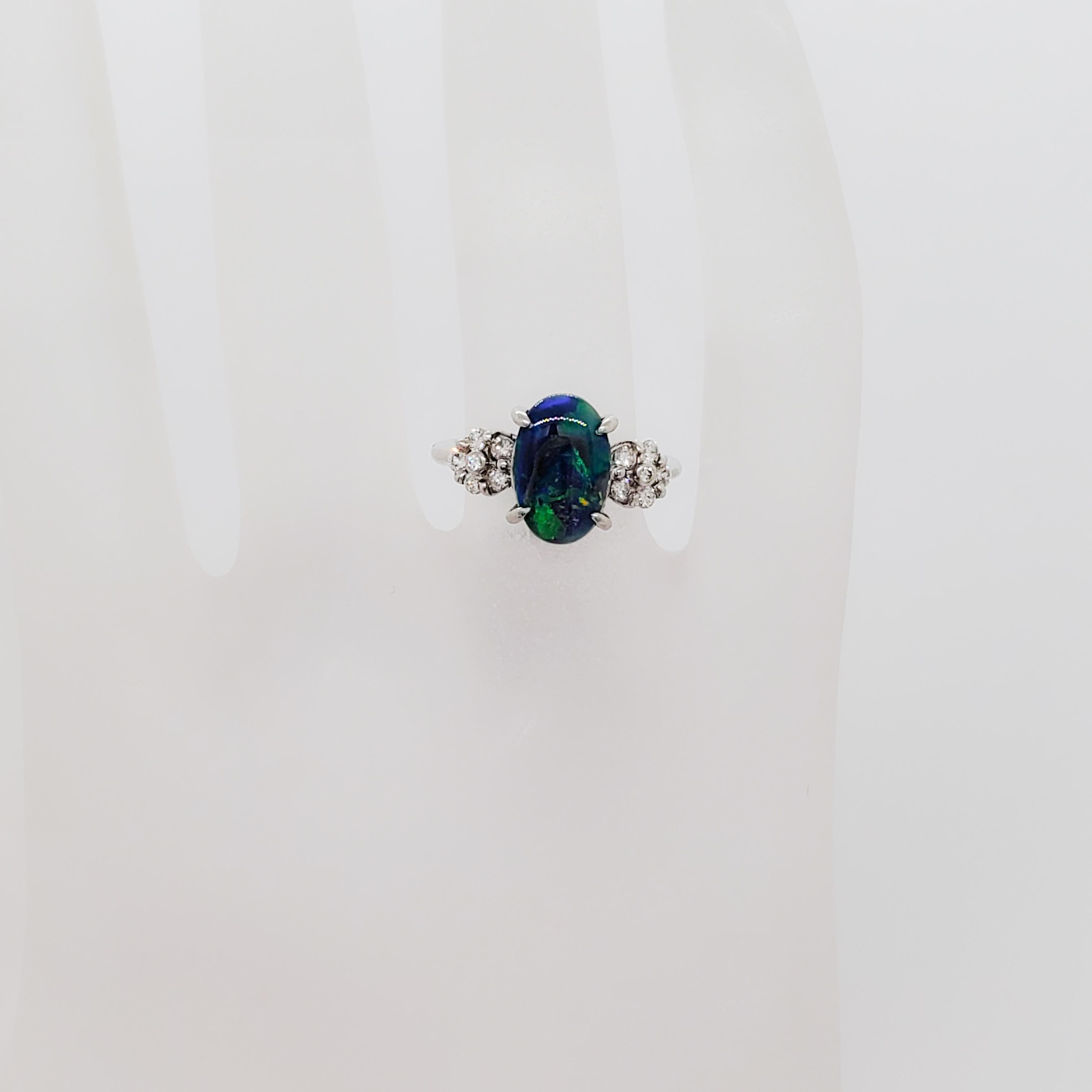 Black Opal and Diamond Cocktail Ring in Platinum For Sale 1
