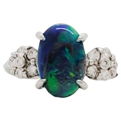 Black Opal and Diamond Cocktail Ring in Platinum