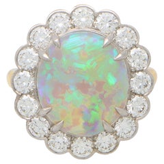 Black Opal and Diamond Floral Cluster Ring Set in 18k Gold and Platinum