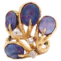 Black Opal and Diamond Gold Ring
