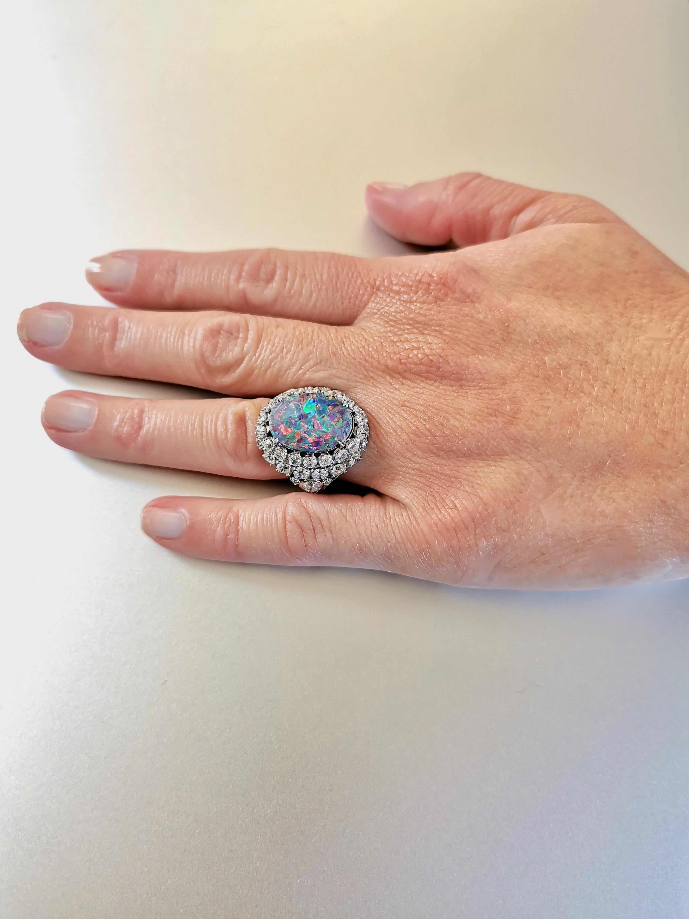 Black Opal Diamond Platinum Ring In Excellent Condition In Geneva, CH