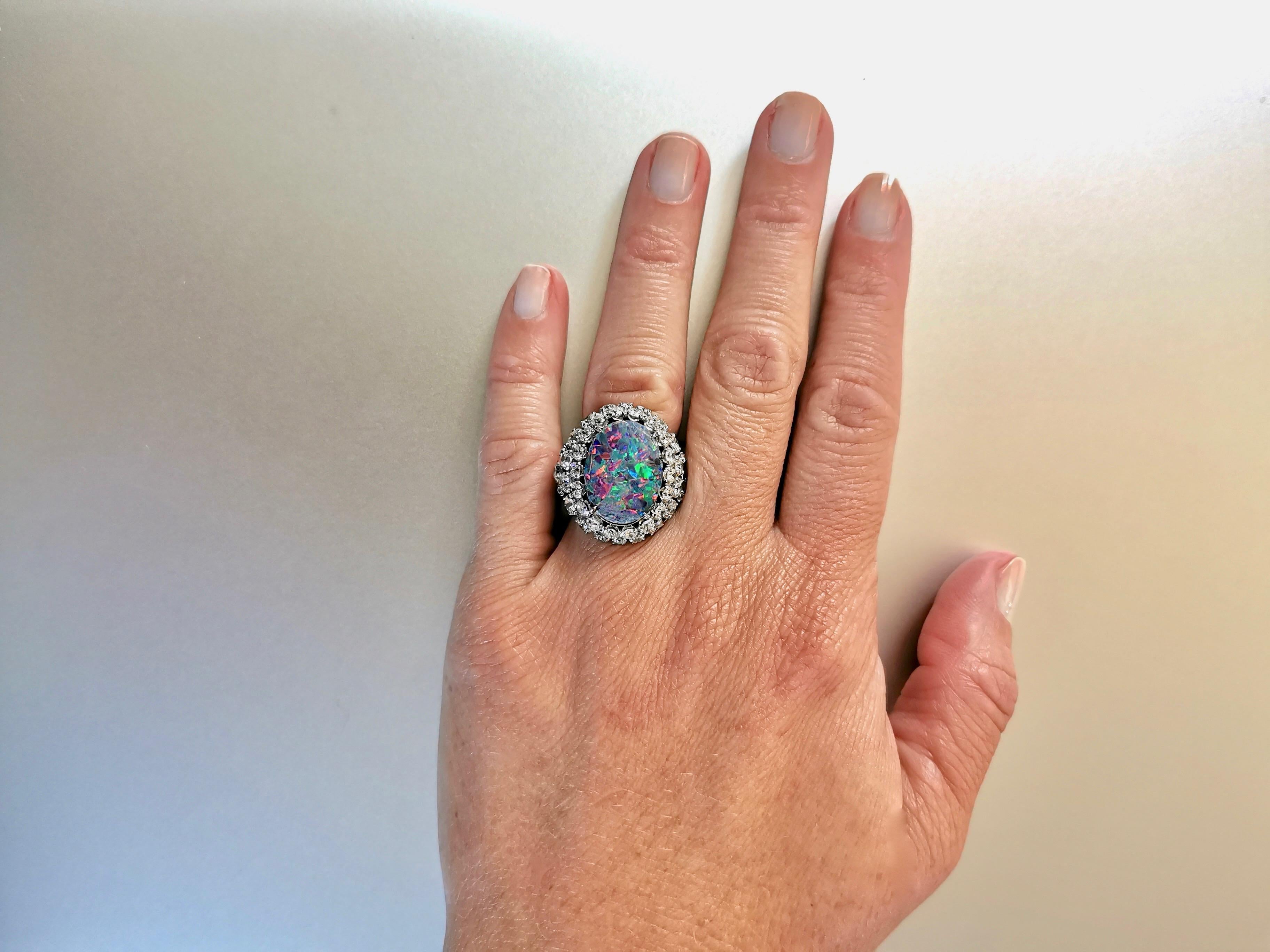 Women's or Men's Black Opal Diamond Platinum Ring