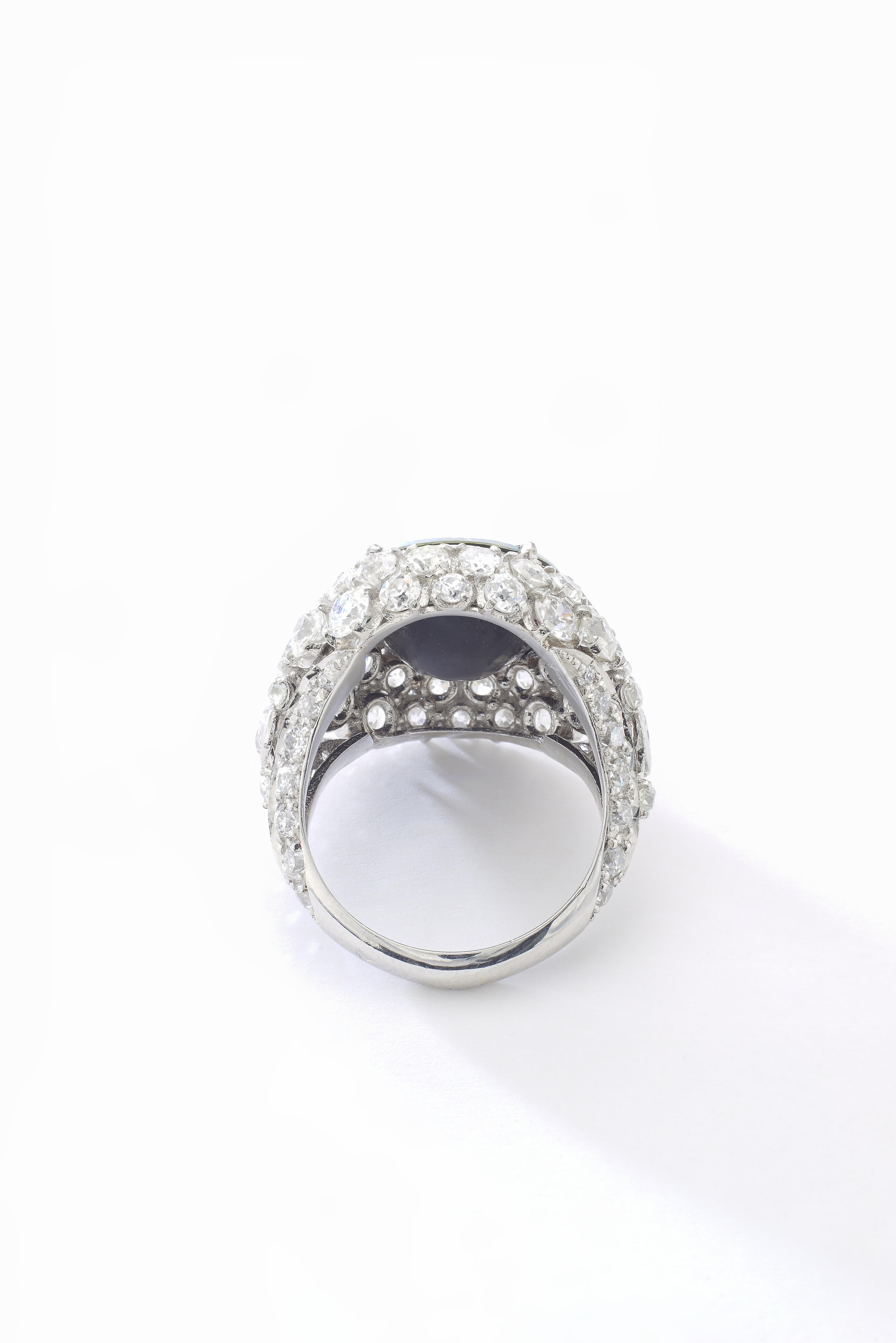 Round Cut Black Opal Diamond Platinum Ring