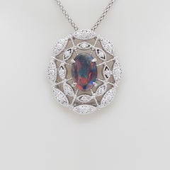 Black Opal and Diamond Pendant Necklace in 18k White Gold