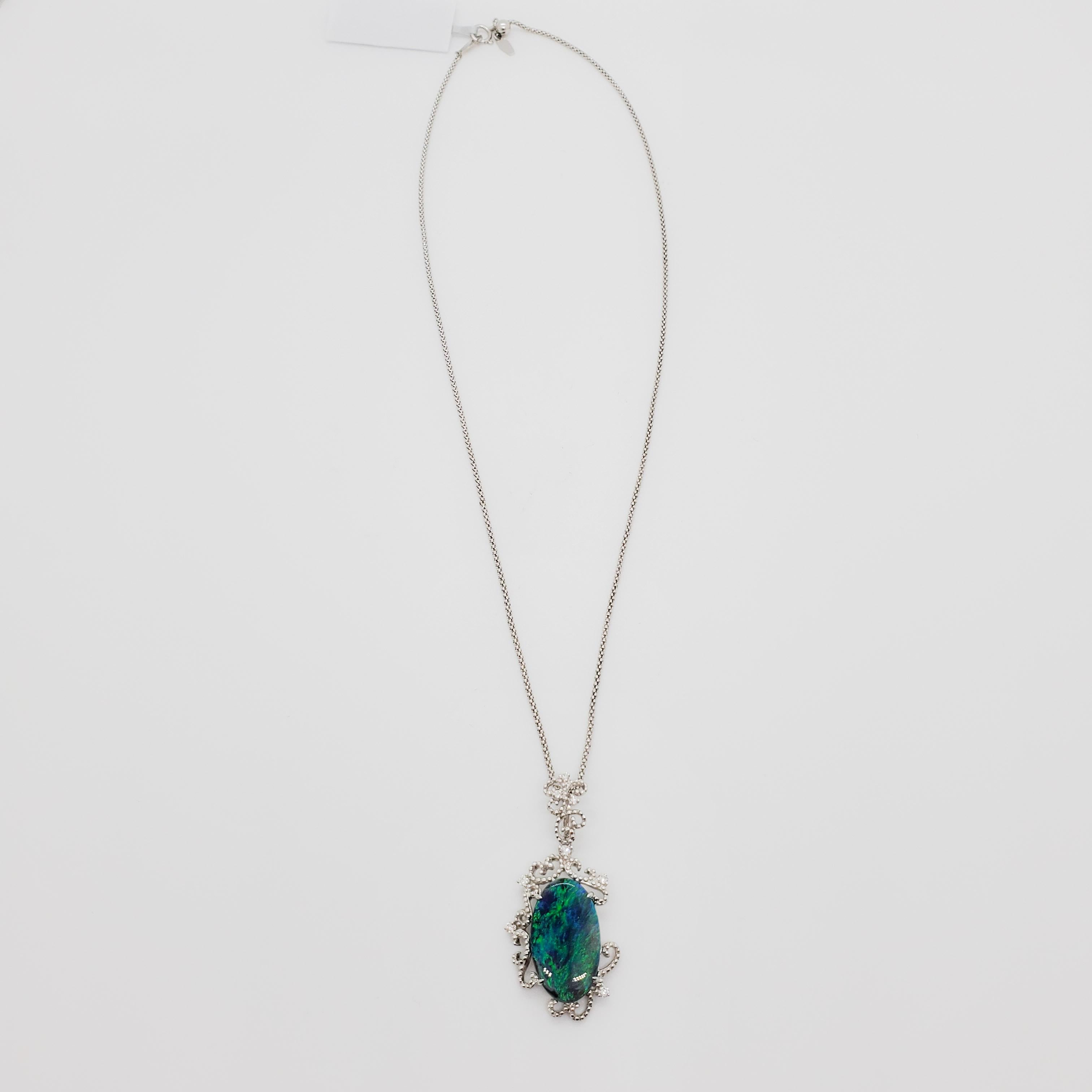 Black Opal and Diamond Pendant Necklace in 18k White Gold 3