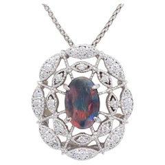 Black Opal and Diamond Pendant Necklace in 18k White Gold