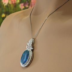 Black Opal and Diamond Pendant Necklace in Platinum