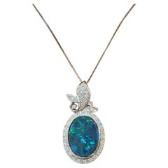 Black Opal and Diamond Pendant Necklace in Platinum