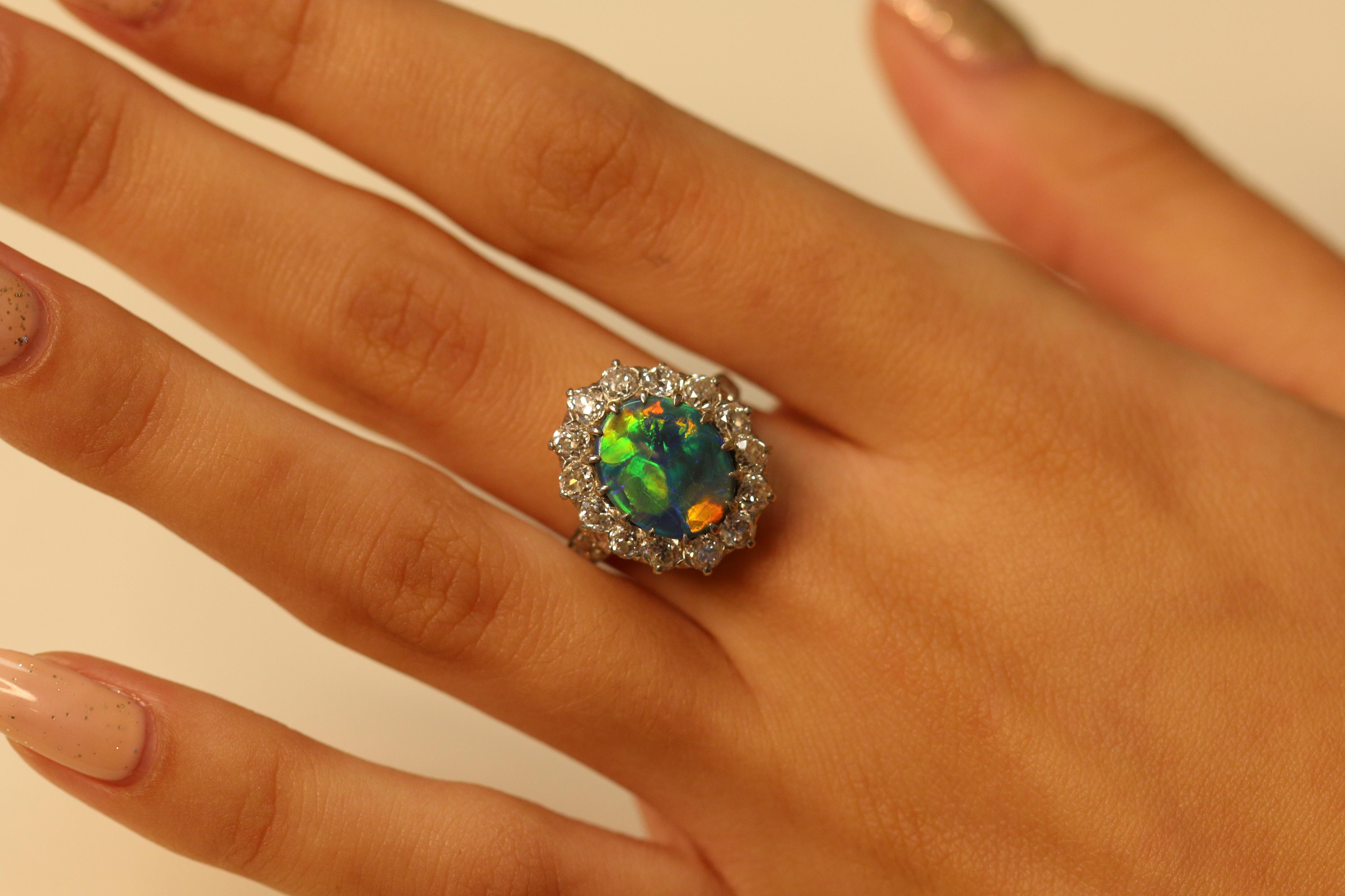 Women's Black Opal and Diamond Platinum Ring