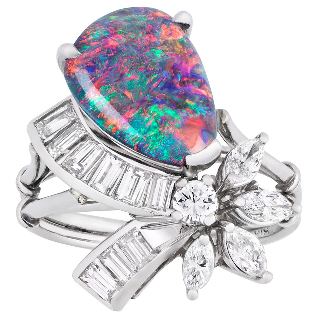 Black Opal and Diamond Ring, 1.77 Carat