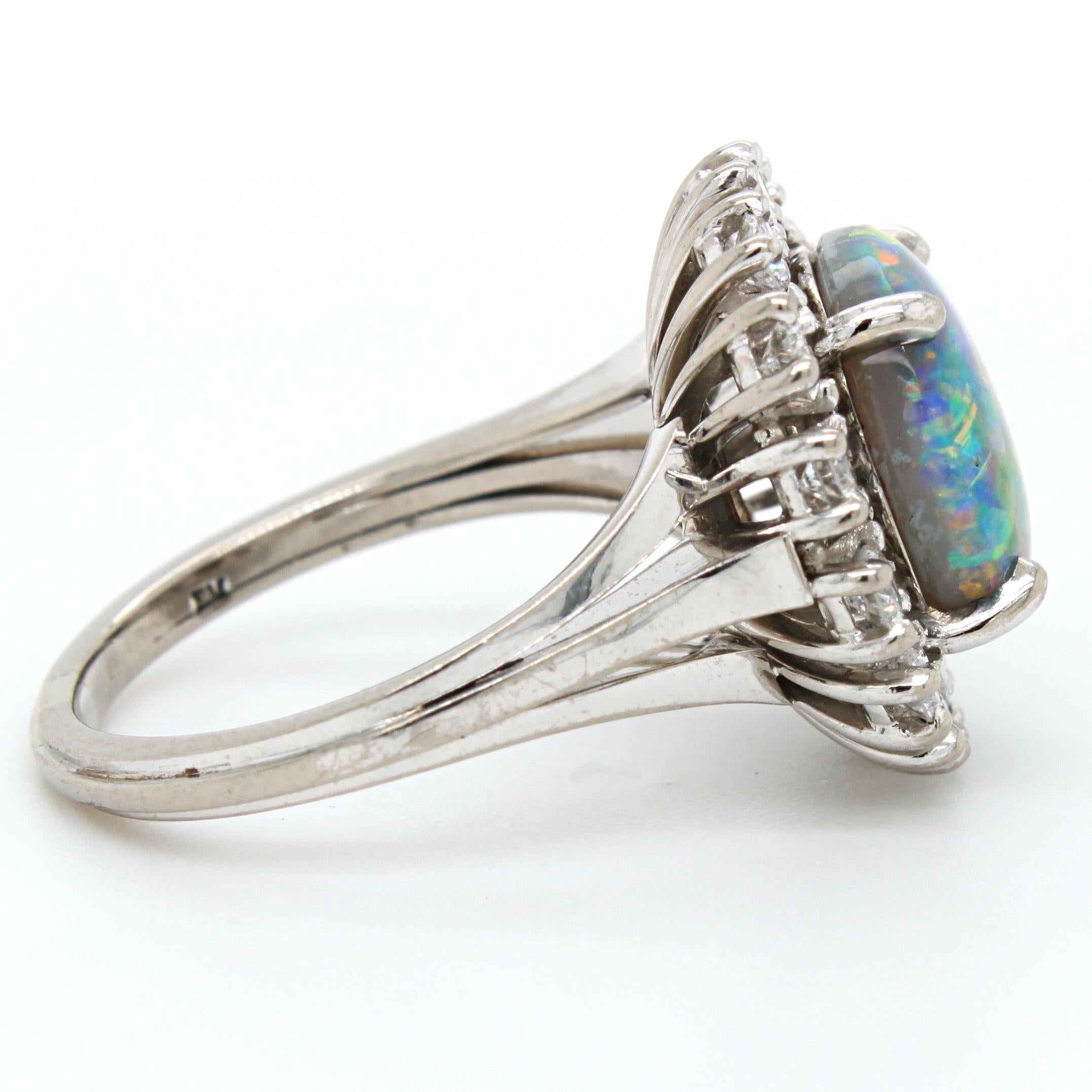 Round Cut Black Opal and Diamond Ring, by Meister