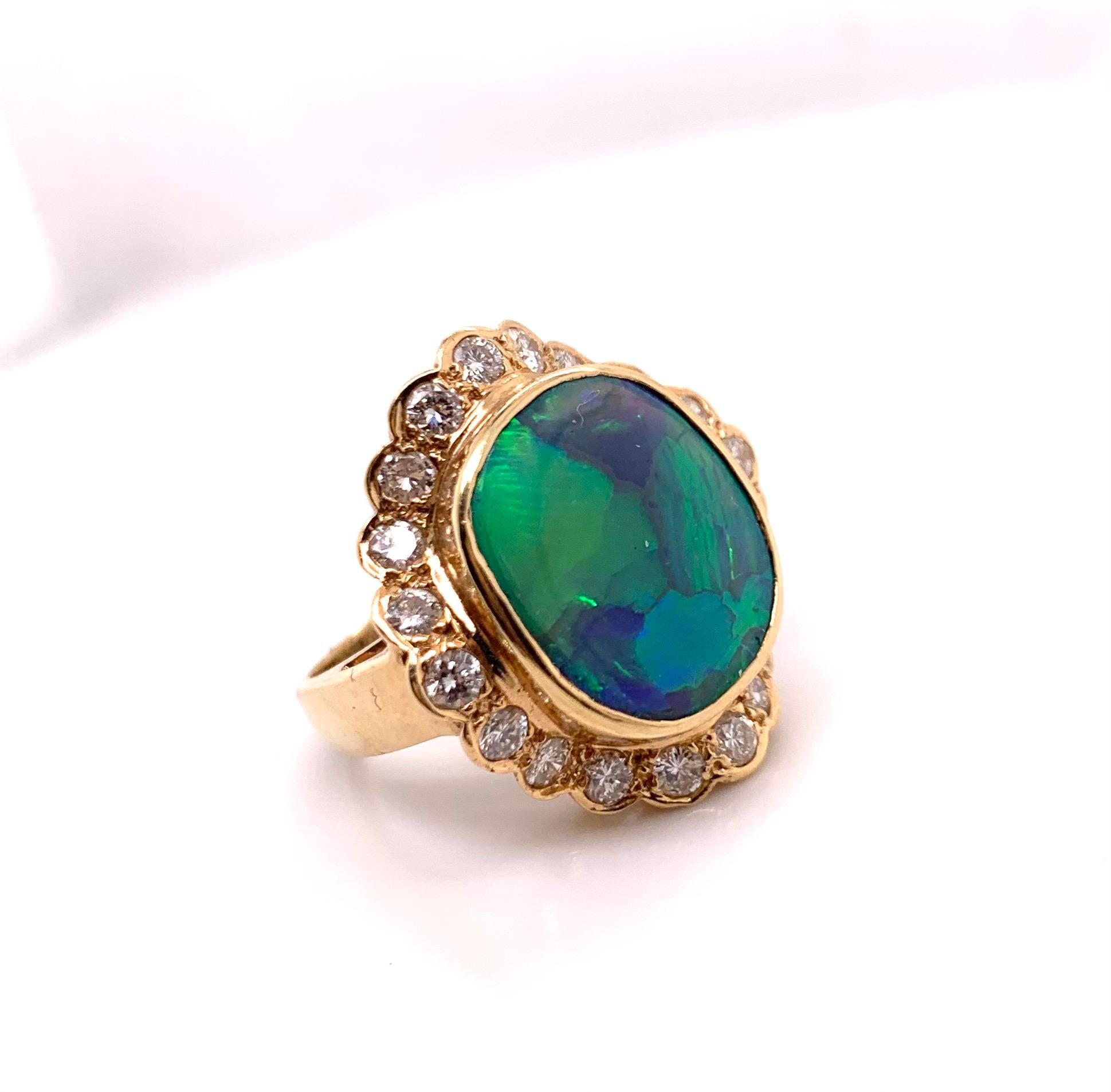 Contemporary Black Opal and Diamond Ring For Sale