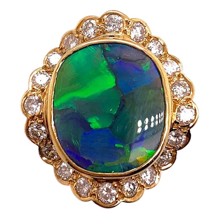 Black Opal and Diamond Ring For Sale