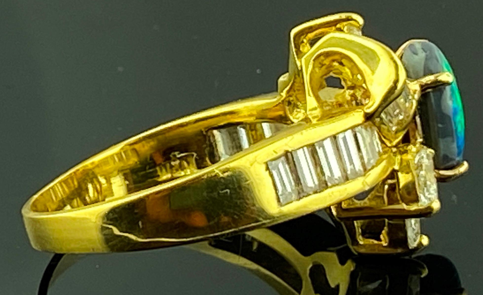 Black Opal and Diamond Ring in 18 Karat Yellow Gold 1