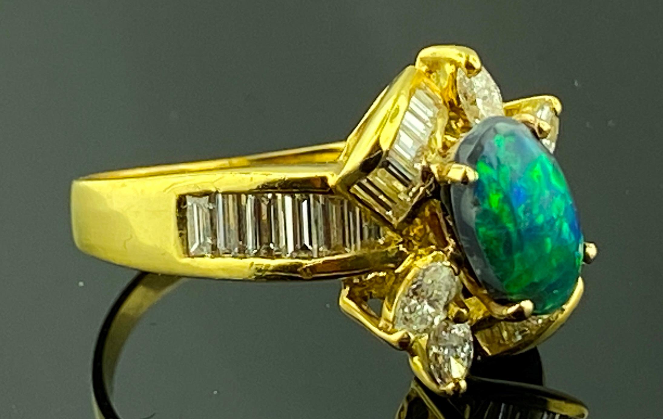 Black Opal and Diamond Ring in 18 Karat Yellow Gold 2