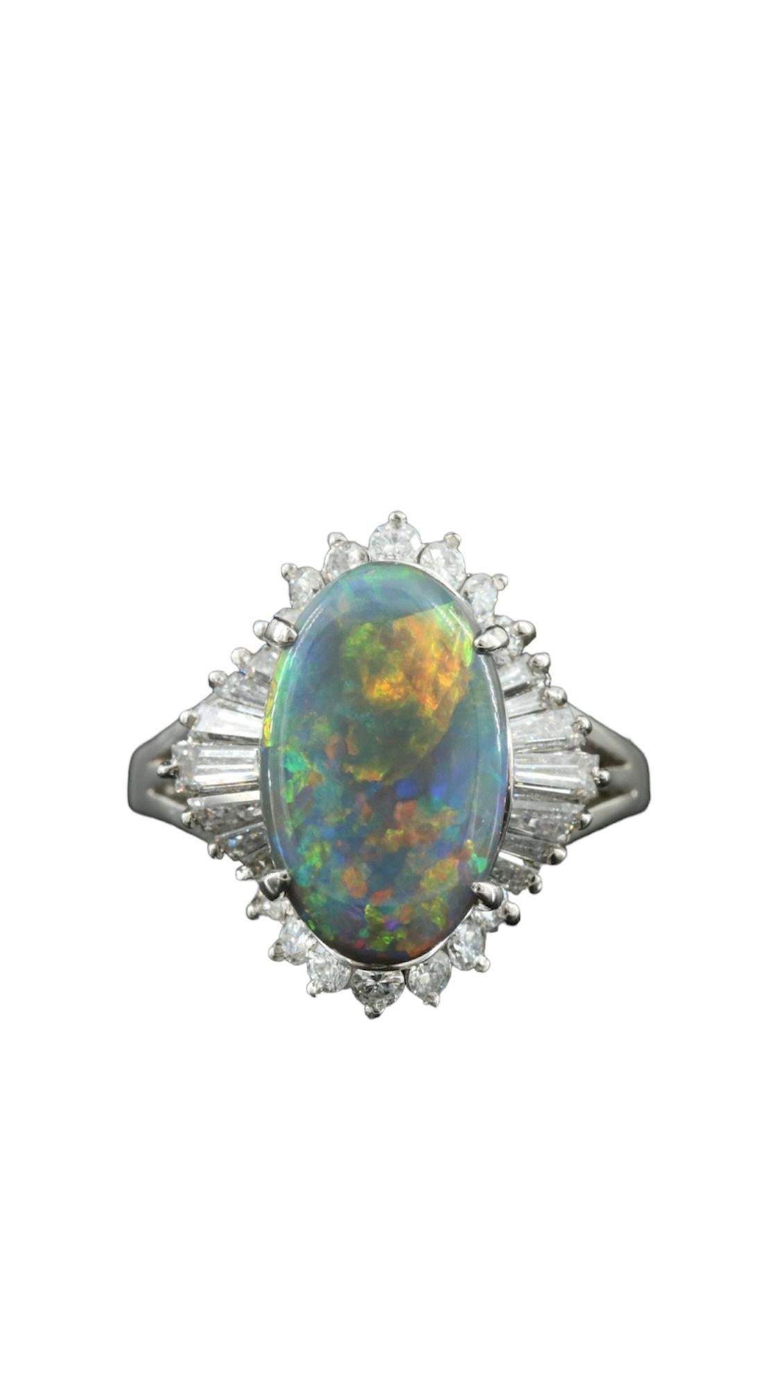 Women's Auction - Black Opal and Diamond Ring in Platinum For Sale