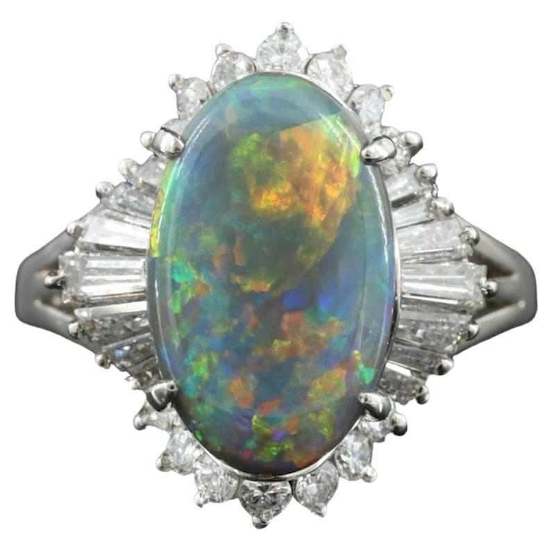 Auction - Black Opal and Diamond Ring in Platinum For Sale