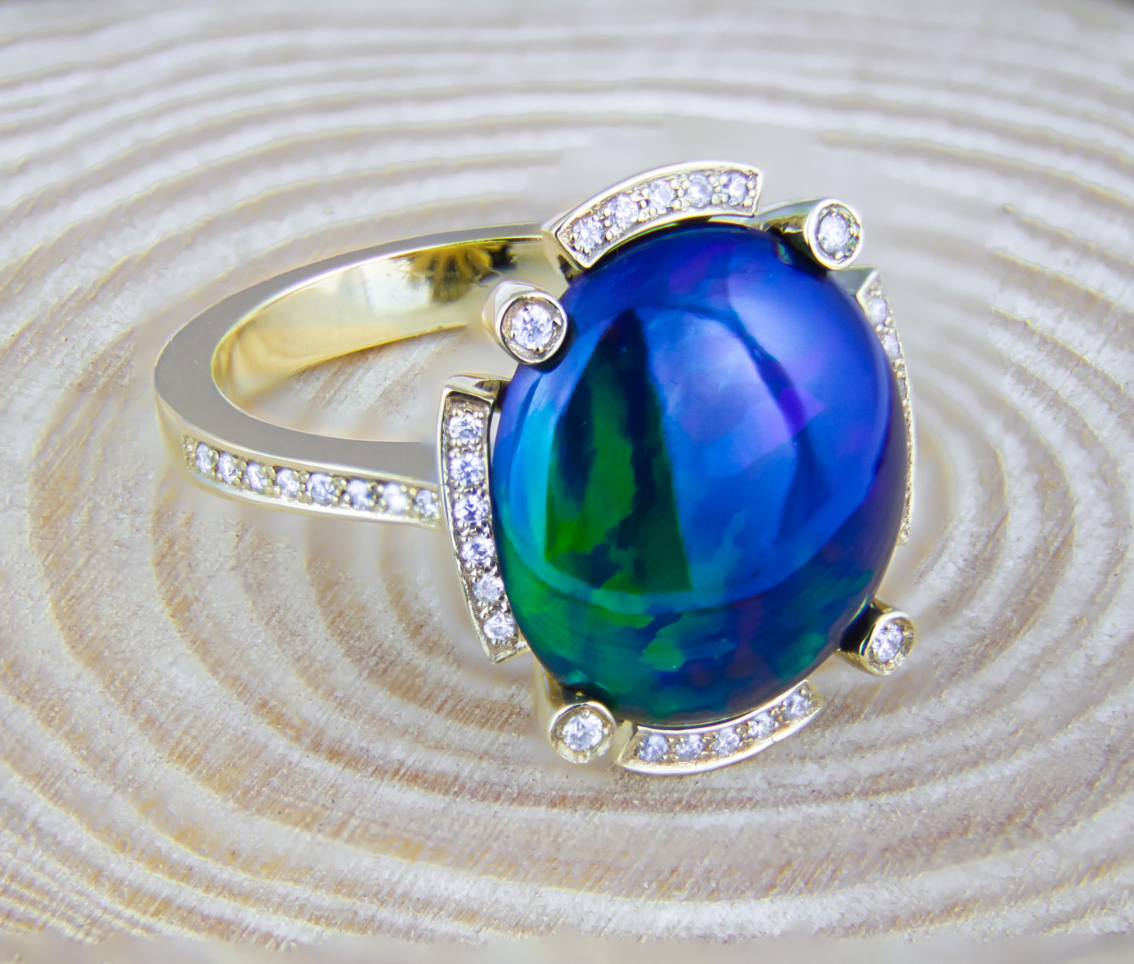 For Sale:  Black Opal and Diamonds Ring in 14k Gold. Gold Ring with Opal ! 11