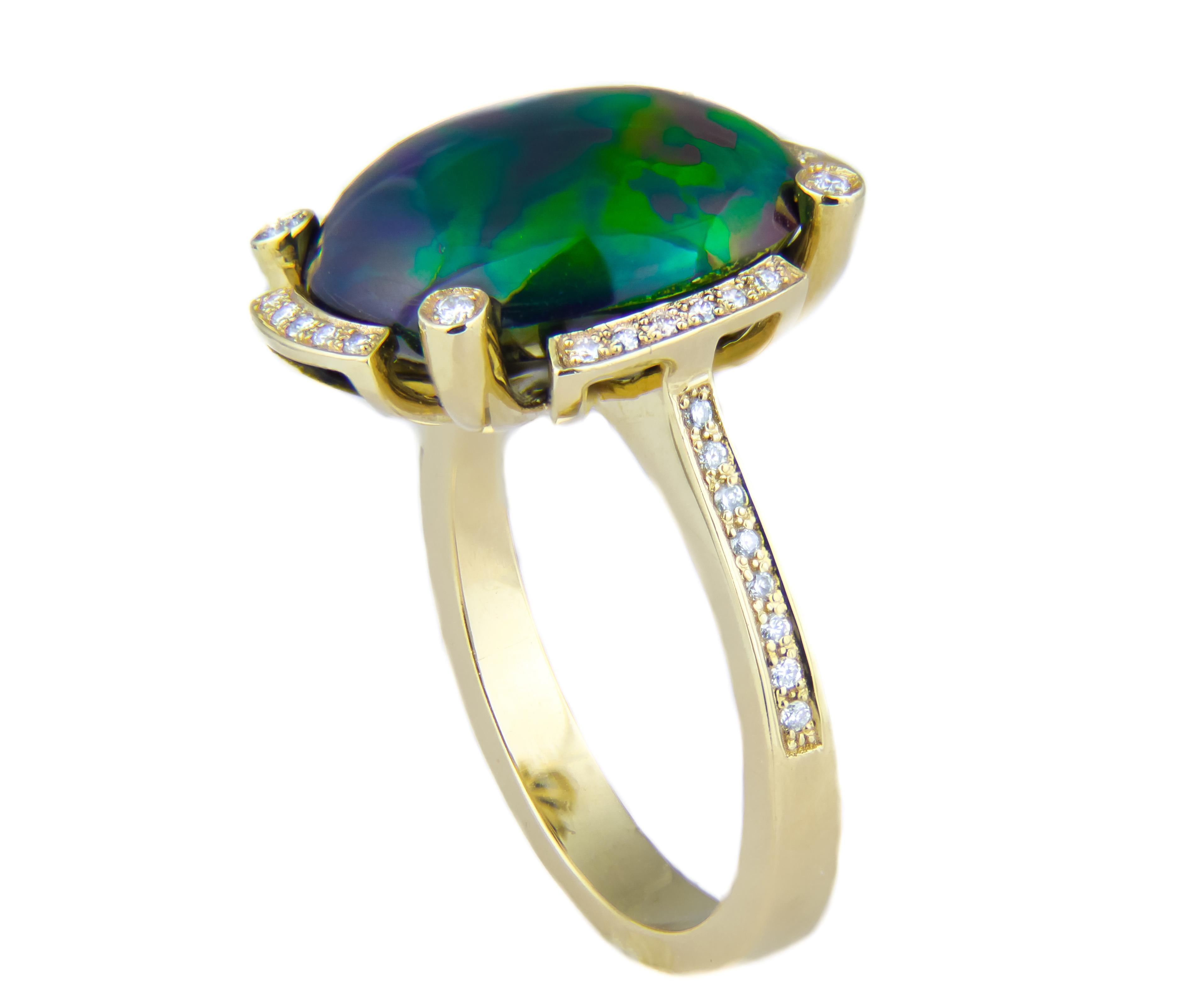 En vente :  Bague en or 14k avec opale noire et diamants. Bague en or avec opale ! 2