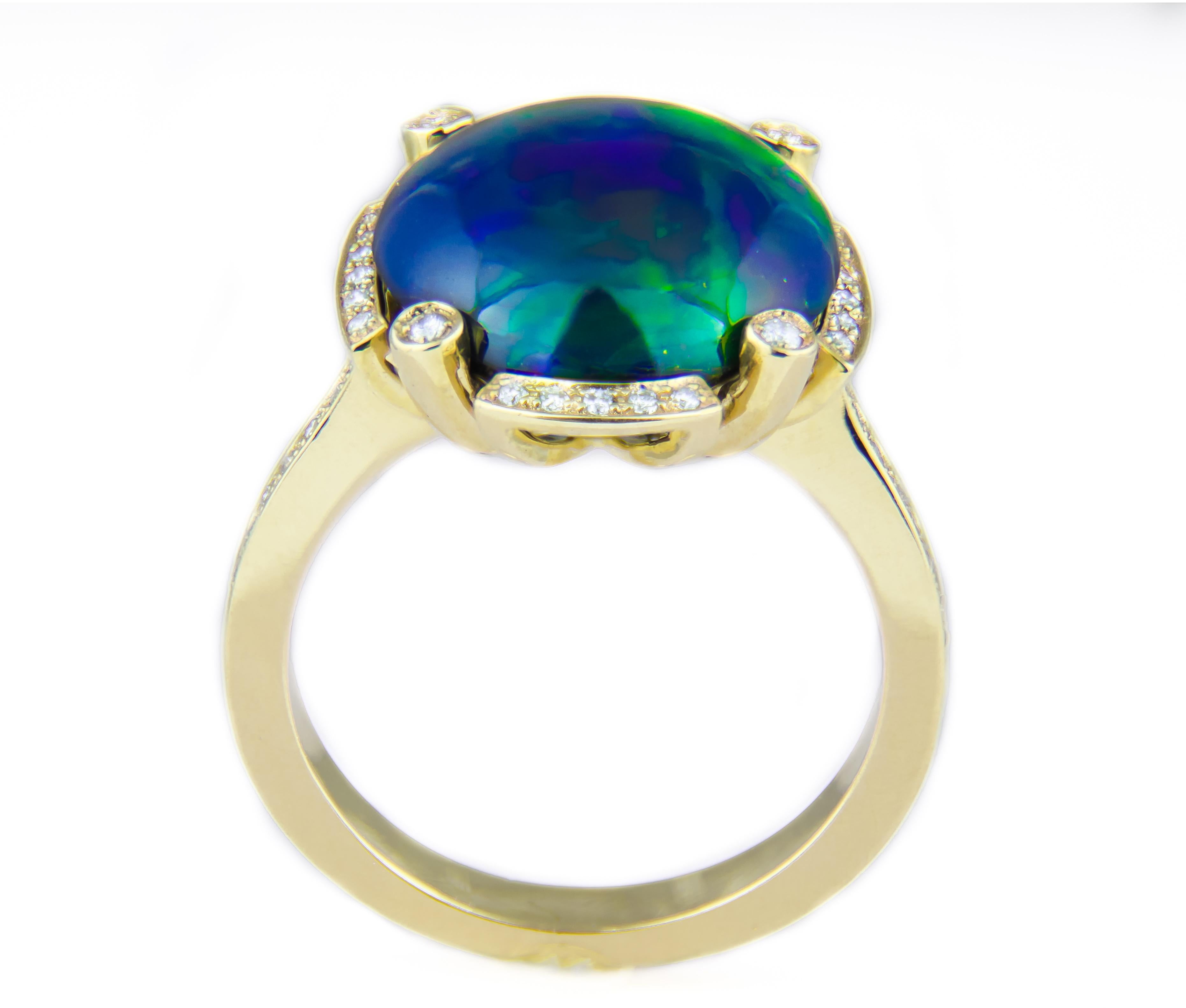 For Sale:  Black Opal and Diamonds Ring in 14k Gold. Gold Ring with Opal ! 8