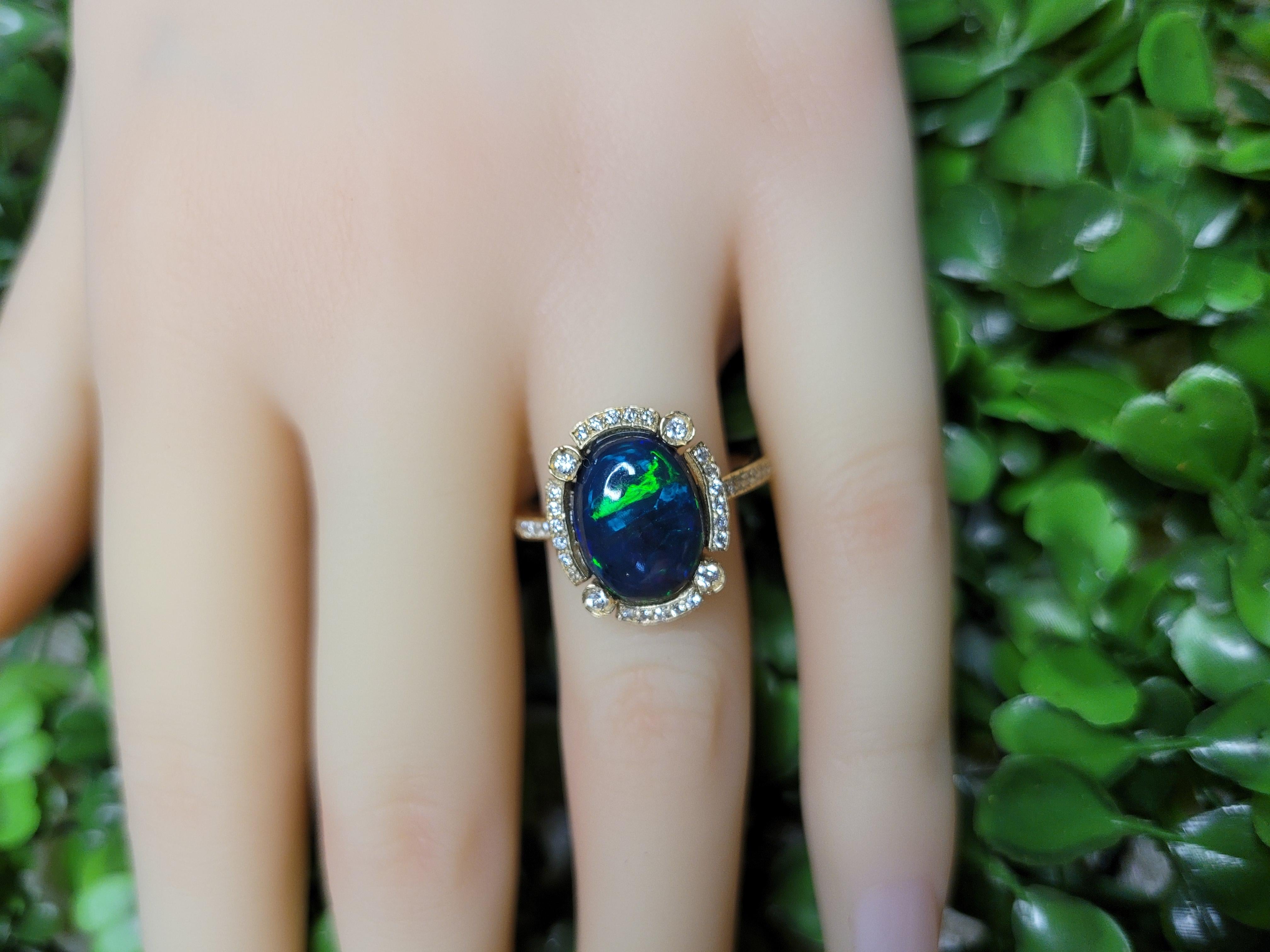 For Sale:  Black Opal and Diamonds Ring in 14k Gold. Gold Ring with Opal 8