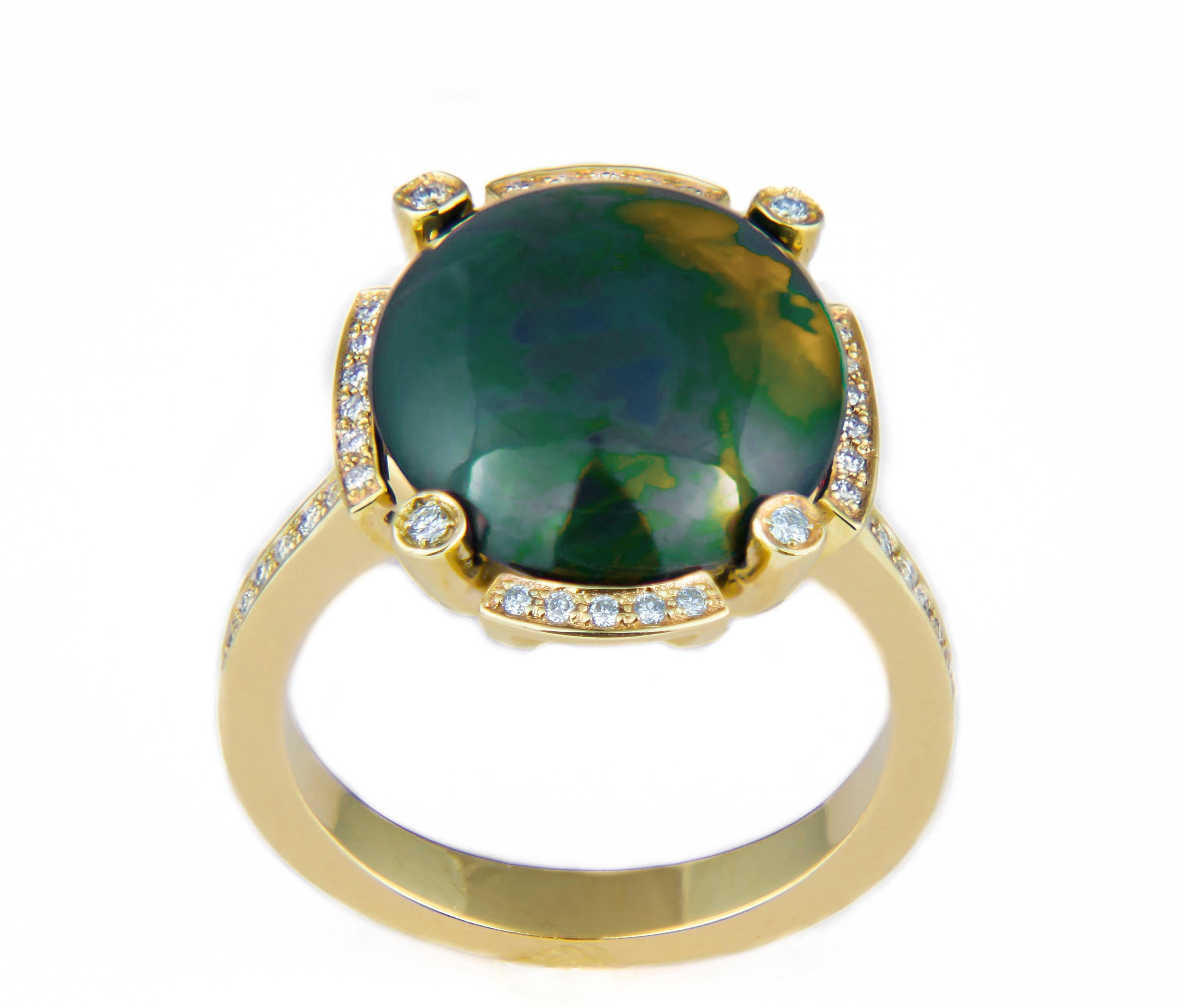For Sale:  Black Opal and Diamonds Ring in 14k Gold. Gold Ring with Opal 12