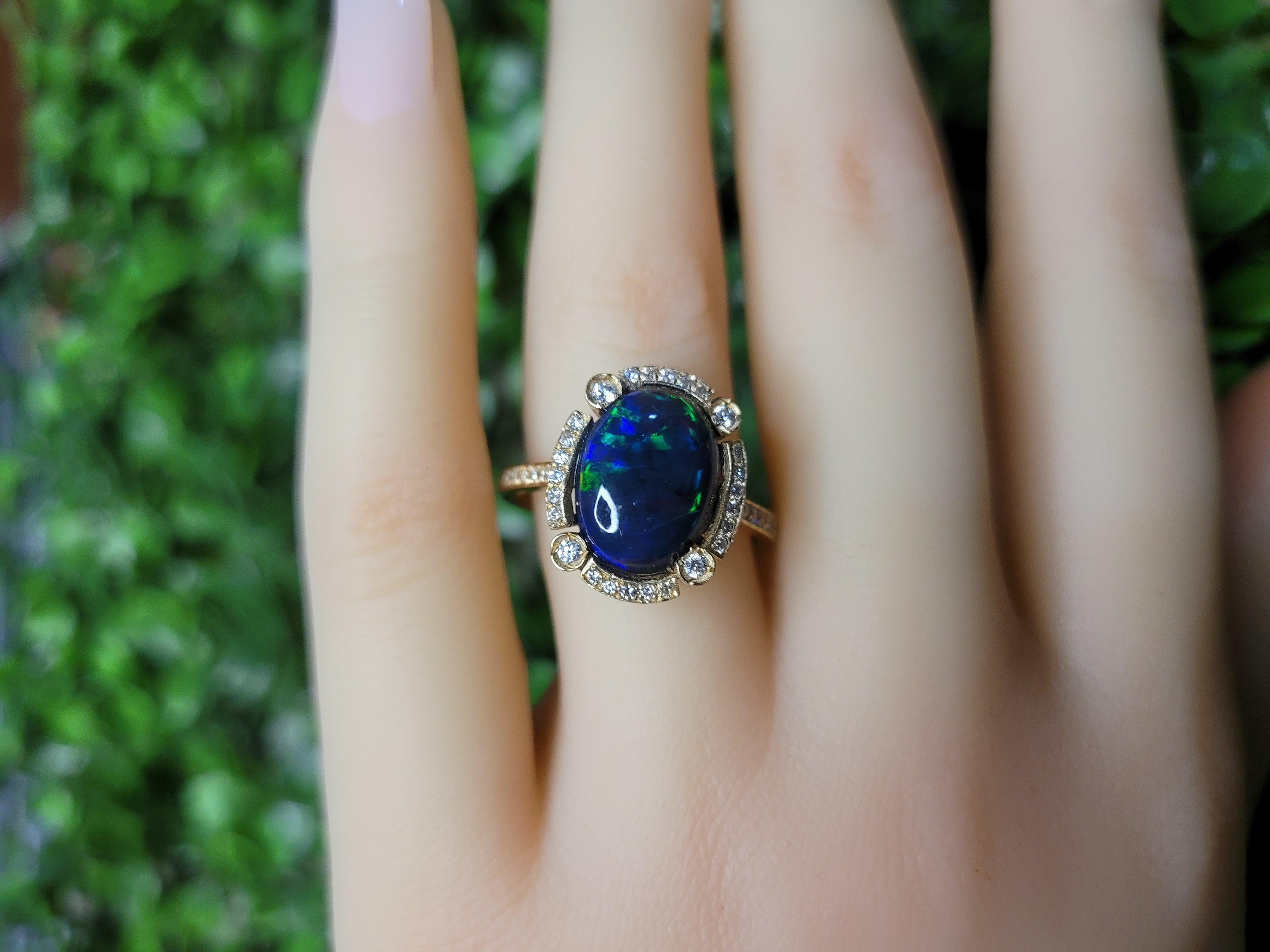 For Sale:  Black Opal and Diamonds Ring in 14k Gold. Gold Ring with Opal 9