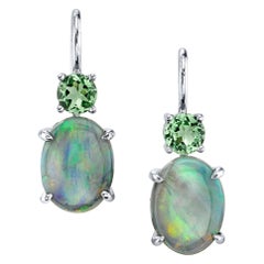 Schwarzer Opal und Tsavorit Granat 18k Weißgold Tropfen-Ohrringe mit Hebelverschluss aus Draht