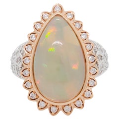 Black Opal and White Diamond Cocktail Ring in 18k Two Tone Gold