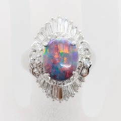 Black Opal and White Diamond Cocktail Ring in Platinum