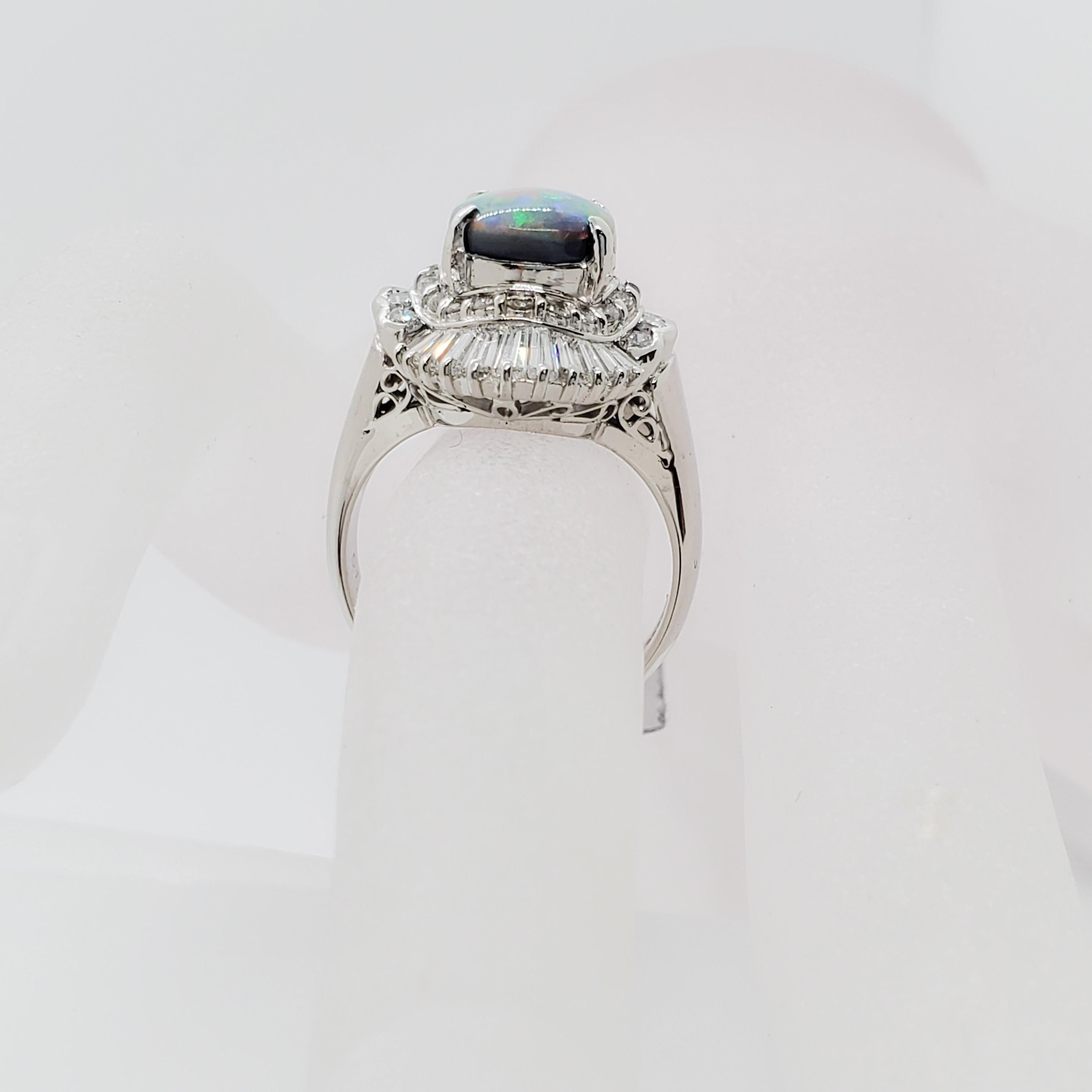 Black Opal and White Diamond Cocktail Ring in Platinum In Excellent Condition In Los Angeles, CA