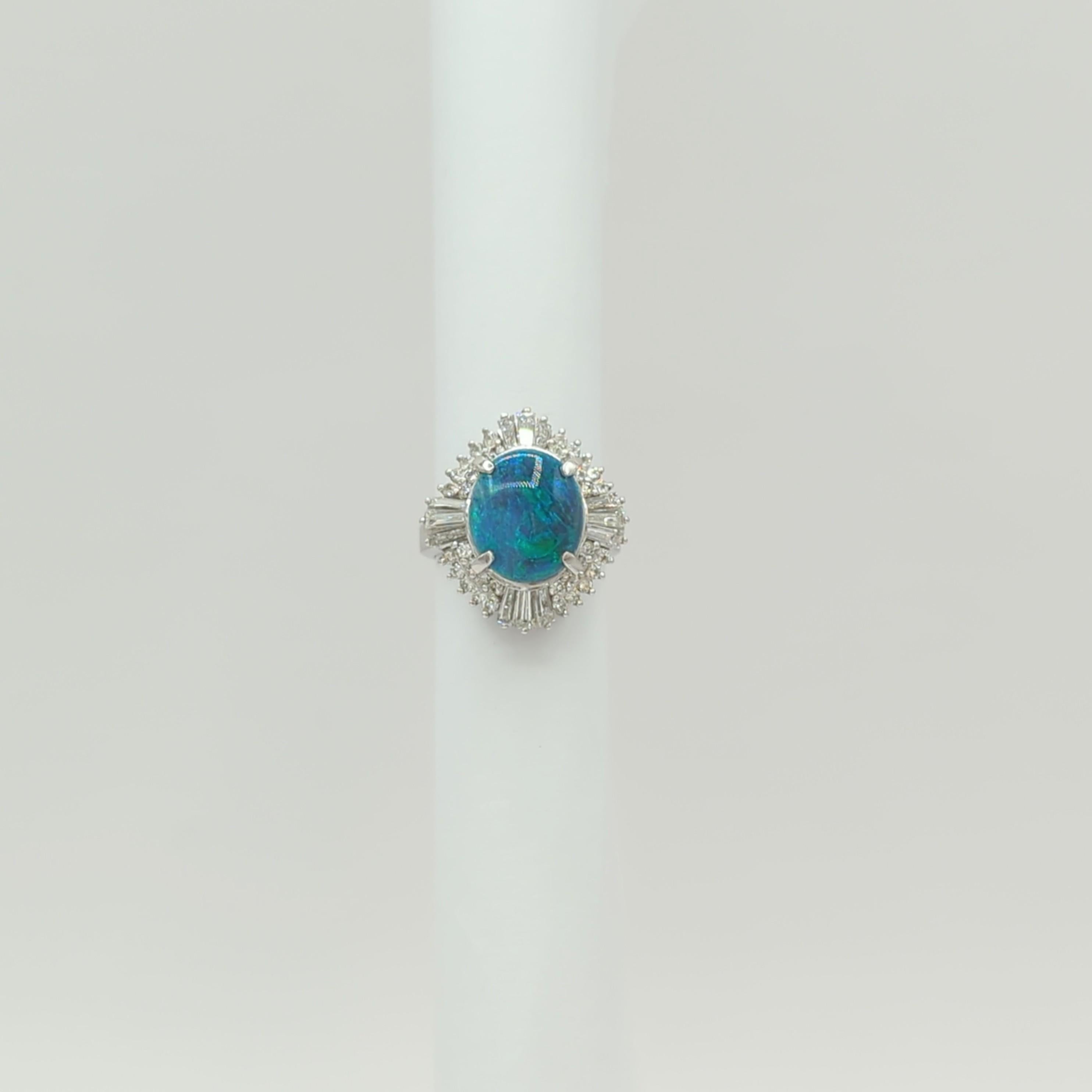 Black Opal and White Diamond Cocktail Ring in Platinum In New Condition For Sale In Los Angeles, CA