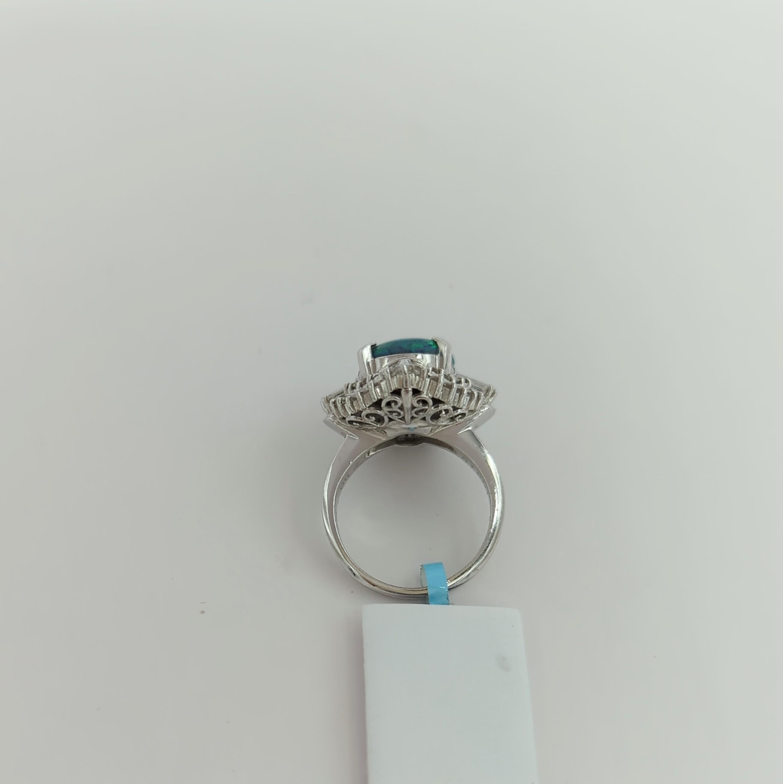 Black Opal and White Diamond Cocktail Ring in Platinum For Sale 1