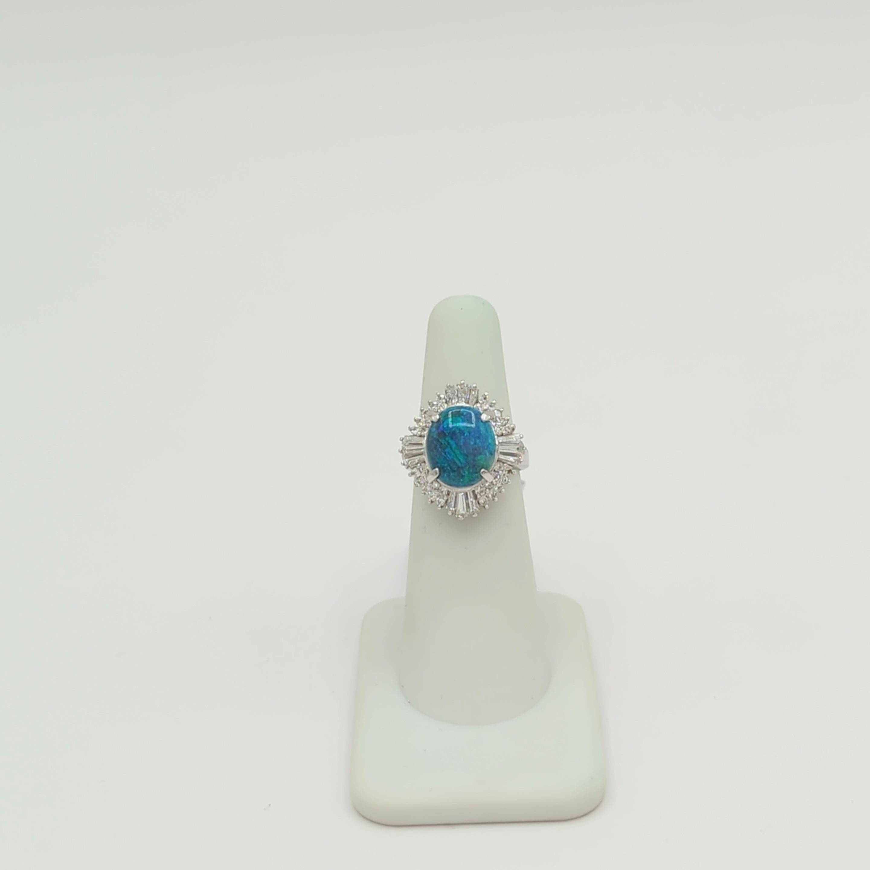 Black Opal and White Diamond Cocktail Ring in Platinum For Sale 2