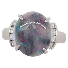 Black Opal and White Diamond Cocktail Ring in Platinum