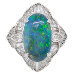 Black Opal and White Diamond Cocktail Ring in Platinum