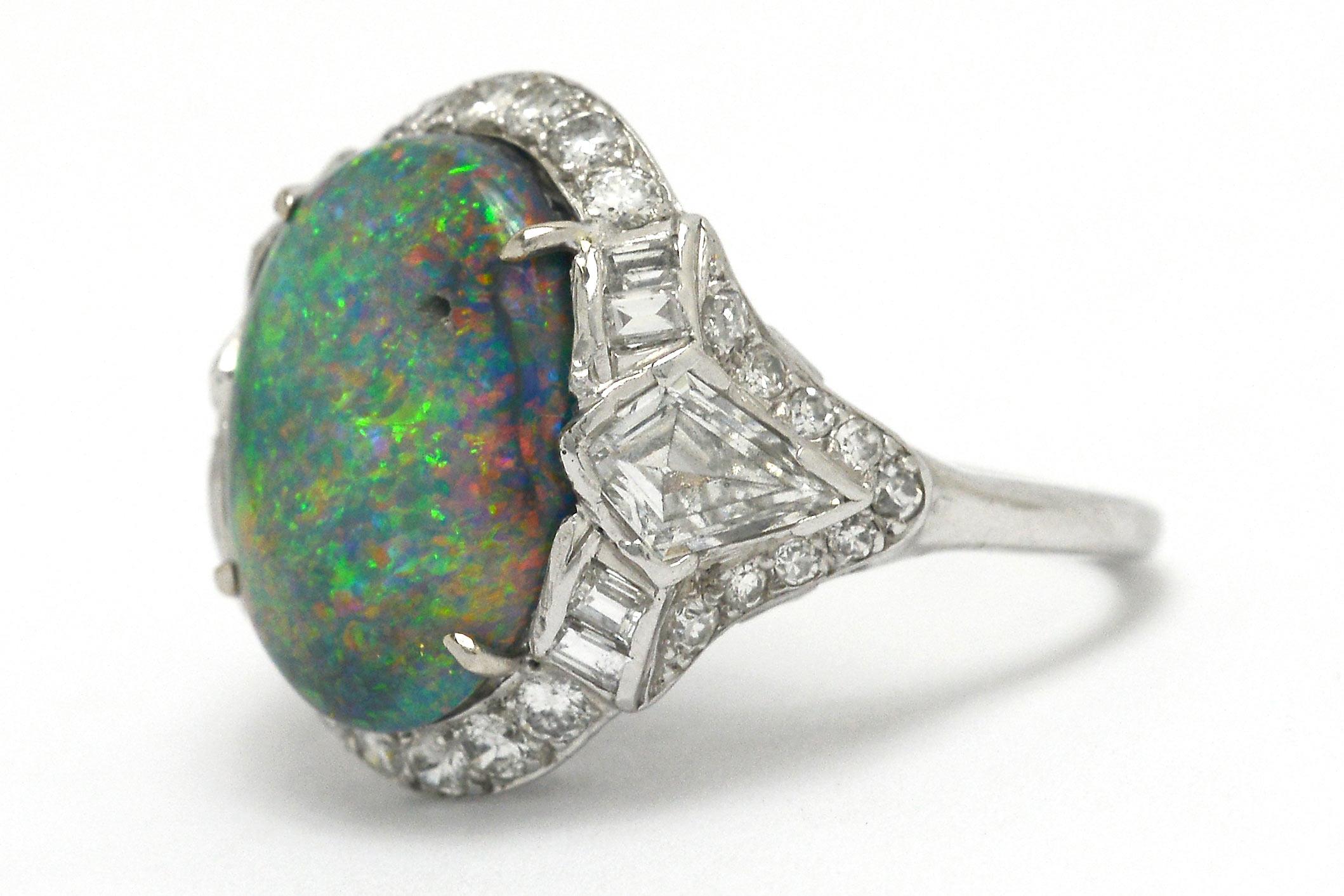 Oval Cut Art Deco 6.76 Carat Black Opal Cocktail Ring GIA Certified For Sale