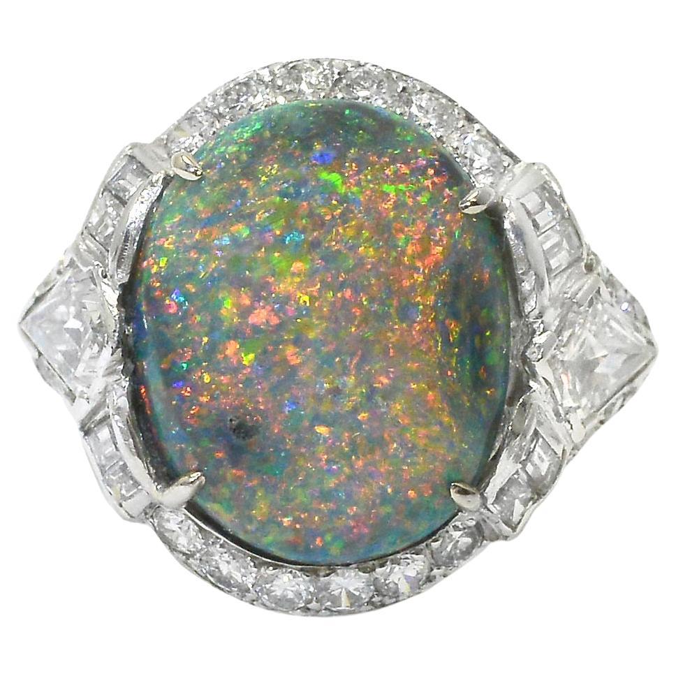 Art Deco 6.76 Carat Black Opal Cocktail Ring GIA Certified For Sale