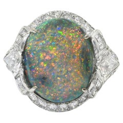 Art Deco 6,76 Karat Schwarzer Opal Cocktail-Ring GIA zertifiziert