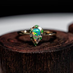 Black Opal Baguette Cut Diamond Engagement Ring 14K Yellow Gold