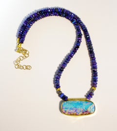 Black Opal Beads Boulder Opal Pendant 22 Karat Gold 18 Karat Gold