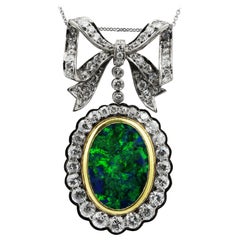 Black Opal, Beautiful Colour and Old European Diamond Pendant