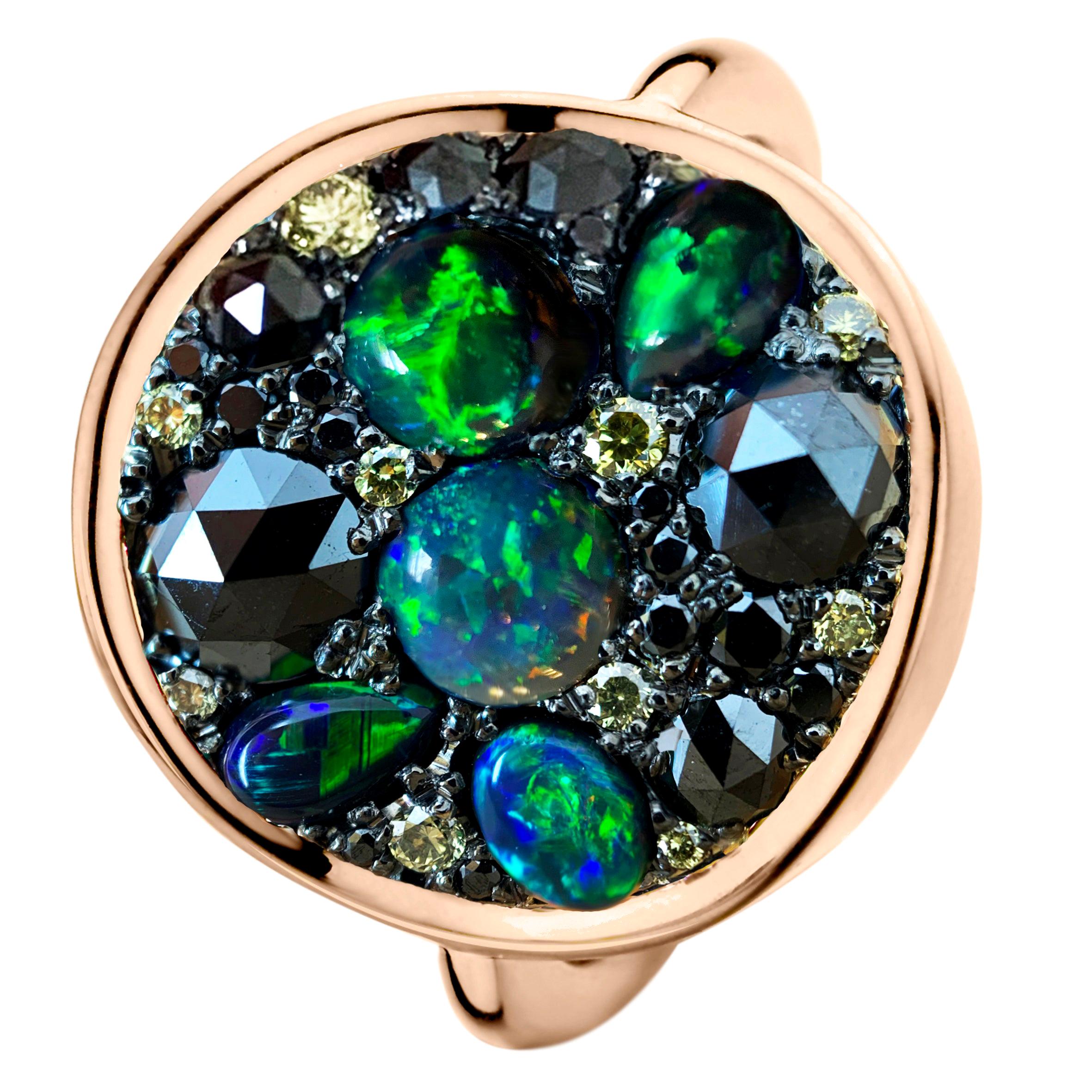 Black Opal Black Diamond Cocktail Ring