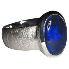 Black Opal Blue Lightning ridge Silver Ring