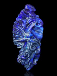 Black Opal Phoenix bird Carving for necklace Cobalt Blue 68 carats